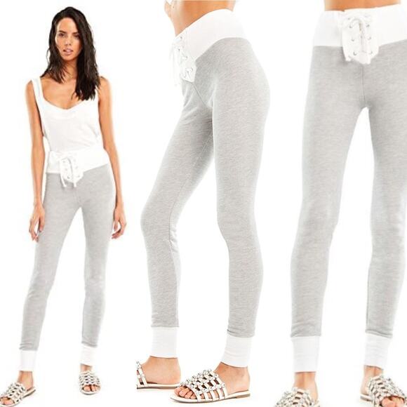 WILDFOX Contrast Fifi Grey And White Lace Up Corset Joggers Sz. XS - Picture 3 of 6